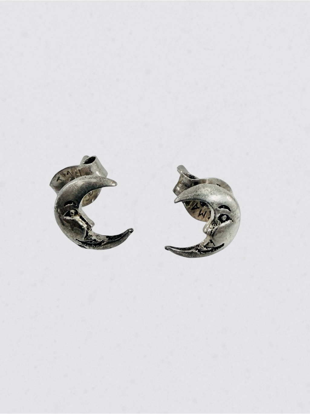 Tma Sterling Silver 925 Happy Half Moon Character Micro Stud Earrings Fashion